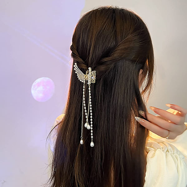 Crystal Pearl Butterfly Hair Clutch Clip: Be The Center Of Attention Among People