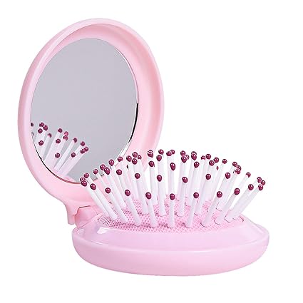 Elite Imported 2 in 1 Pink Foldable Hair Brush With Mirror