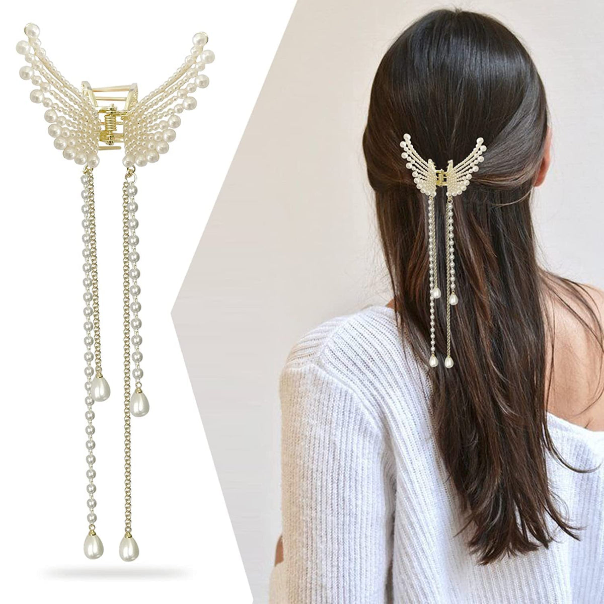 Crystal Pearl Butterfly Hair Clutch Clip: Be The Center Of Attention Among People