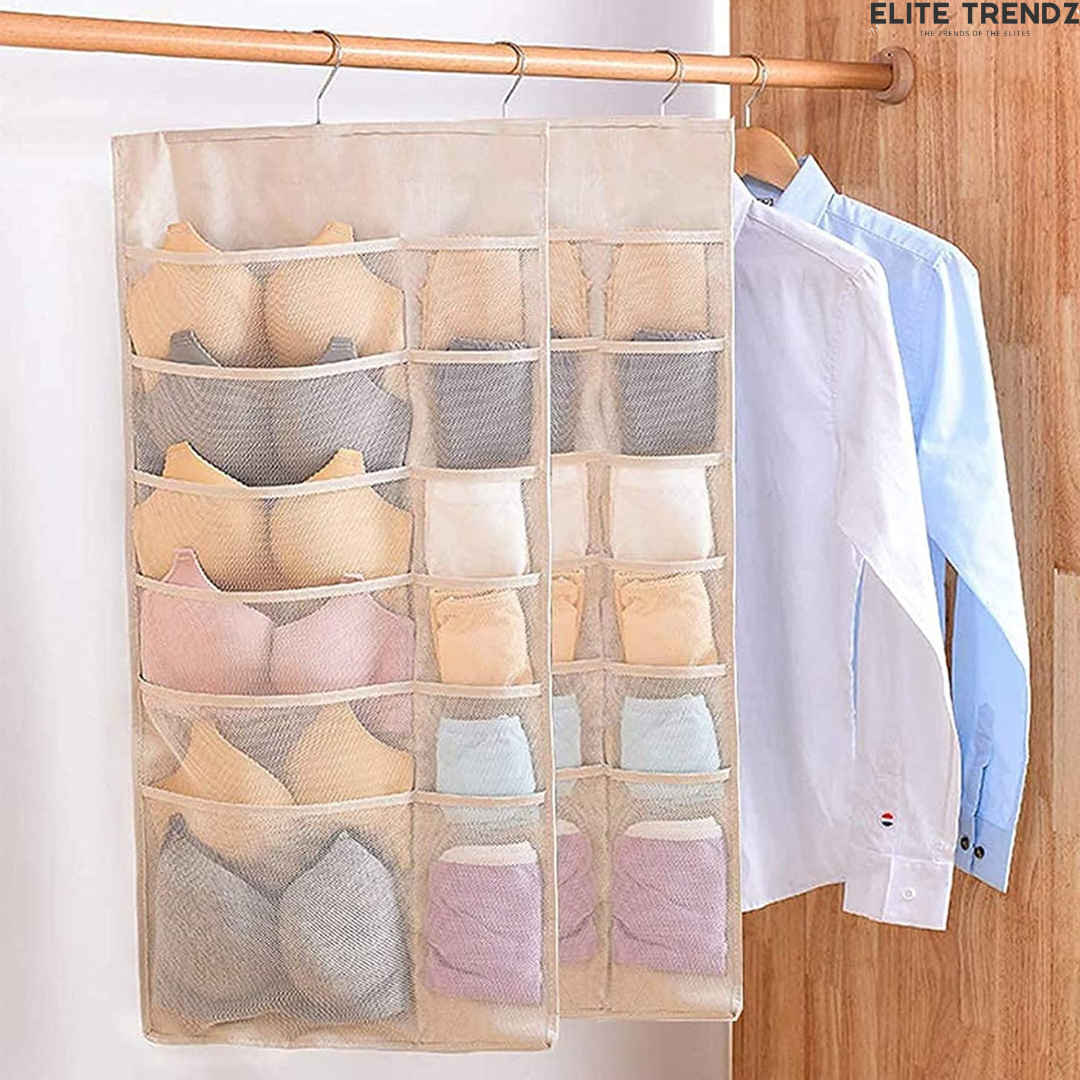 Double Sided Space Saver Wardrobe Hanging Organizer With 30 Different Sized Pockets