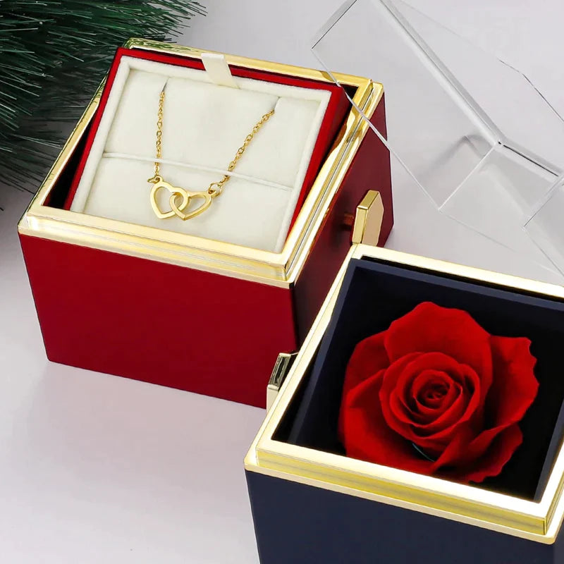 Preserved Rose Flower Box with Heart Necklace