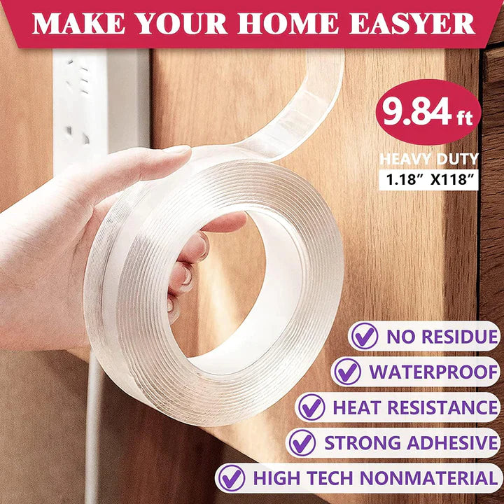 ELITE™️ Washable & Reusable Strong Adhesive Sticky Grip Magic Tape 3 Meter