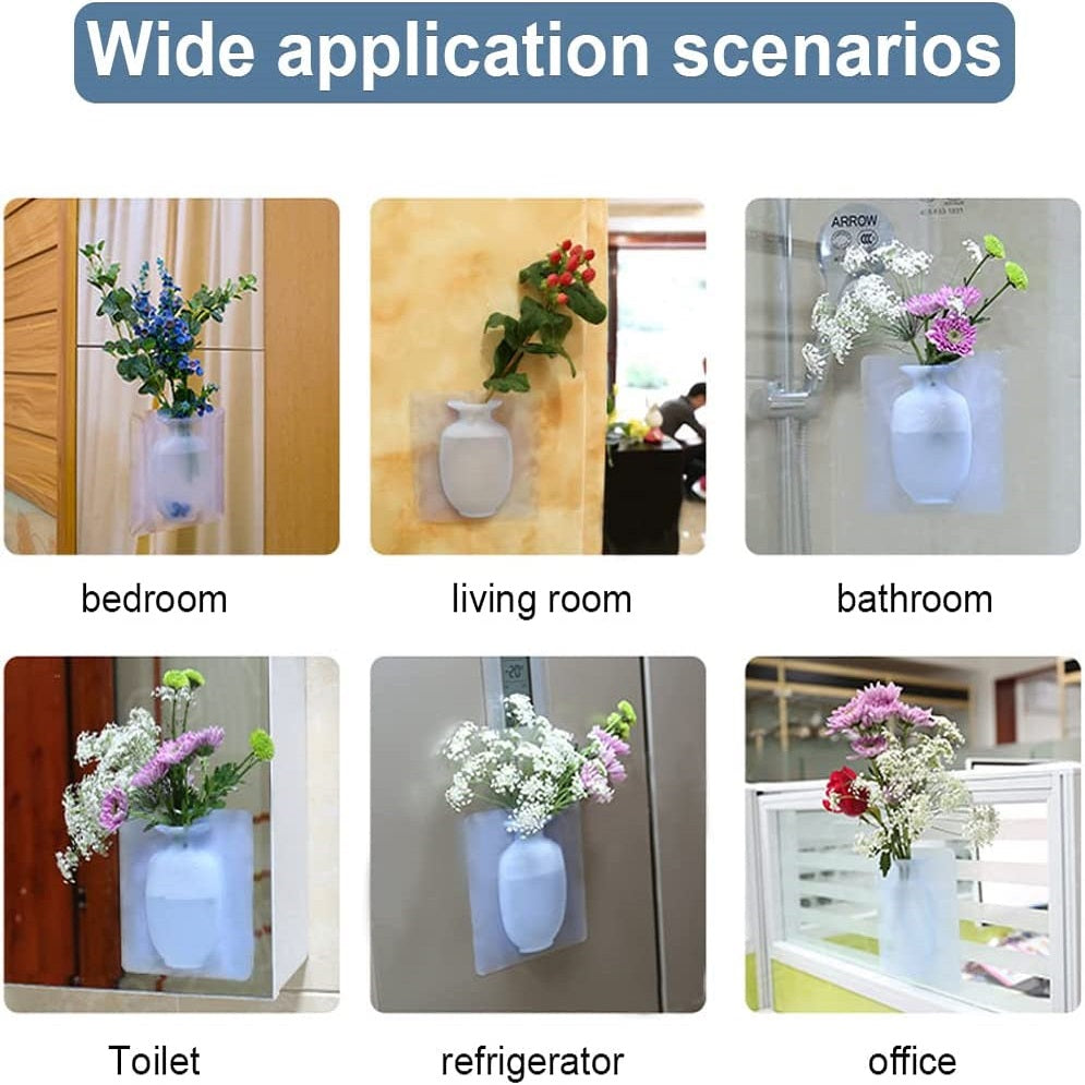 Premium Sticky Silicone Flower Vase:Revolutionize Your Home Decor (Set Of 3 Colors -White,Pink & Blue)